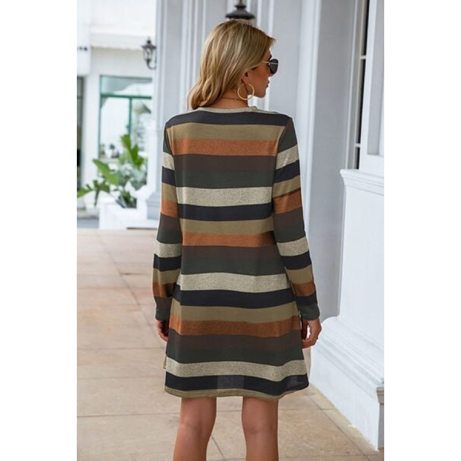 Striped Round Neck Long Sleeve Dress Clothing