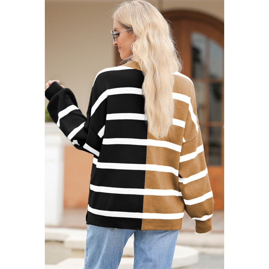 Striped Round Neck Long Sleeve Knit Top Apparel and Accessories