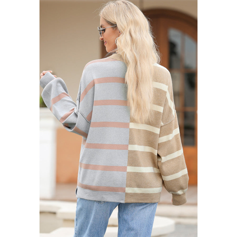 Striped Round Neck Long Sleeve Knit Top Apparel and Accessories