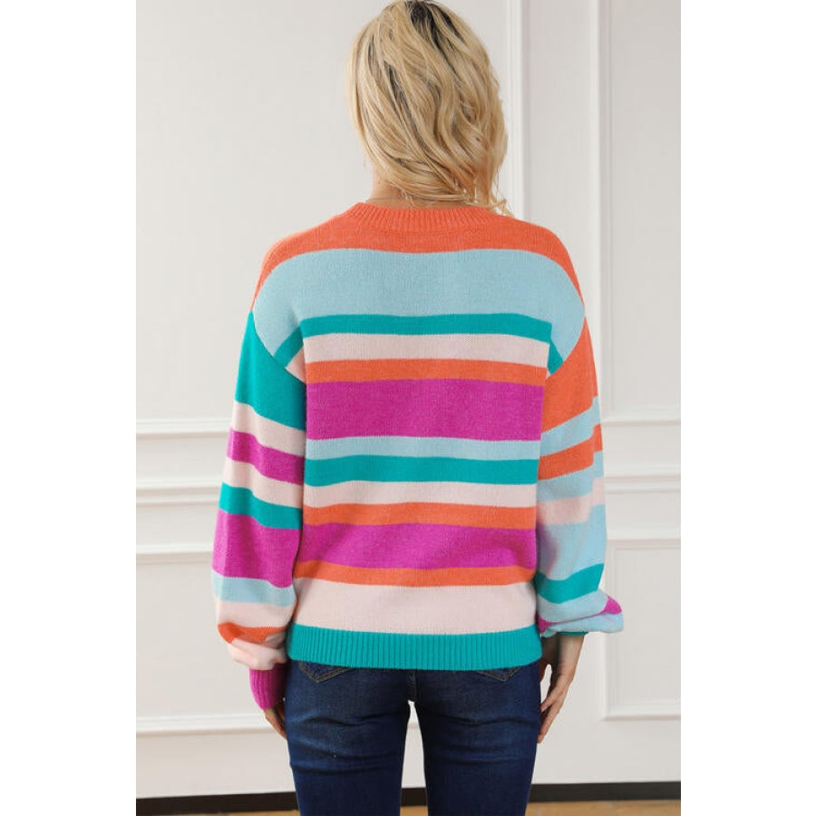 Striped Round Neck Long Sleeve Knit Top