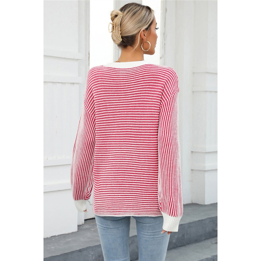 Striped Round Neck Long Sleeve Knit Top