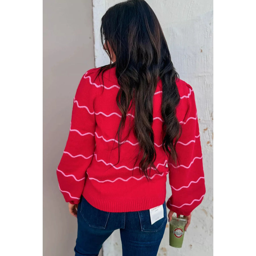 Striped Round Neck Long Sleeve Shift Pullover Sweater Apparel and Accessories