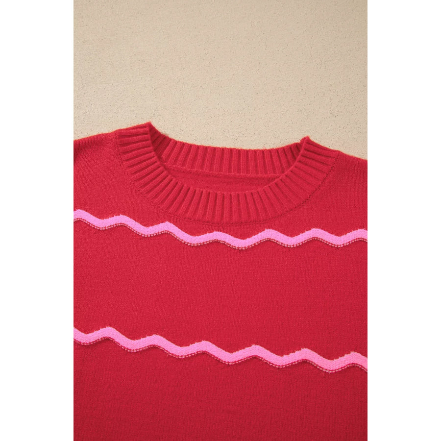 Striped Round Neck Long Sleeve Shift Pullover Sweater Apparel and Accessories