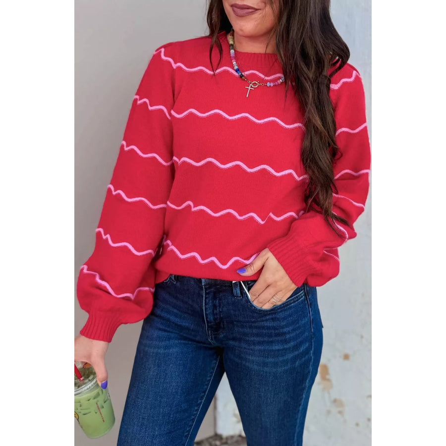 Striped Round Neck Long Sleeve Shift Pullover Sweater Apparel and Accessories