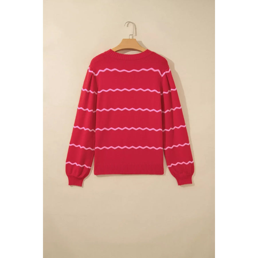Striped Round Neck Long Sleeve Shift Pullover Sweater Apparel and Accessories