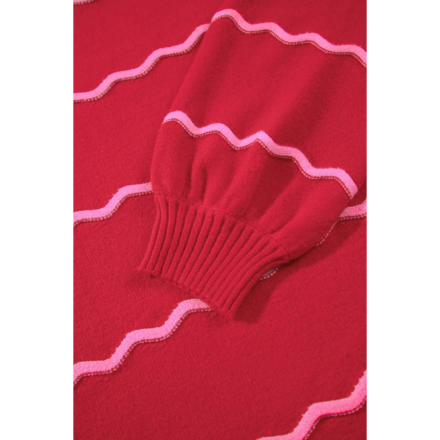 Striped Round Neck Long Sleeve Shift Pullover Sweater Apparel and Accessories