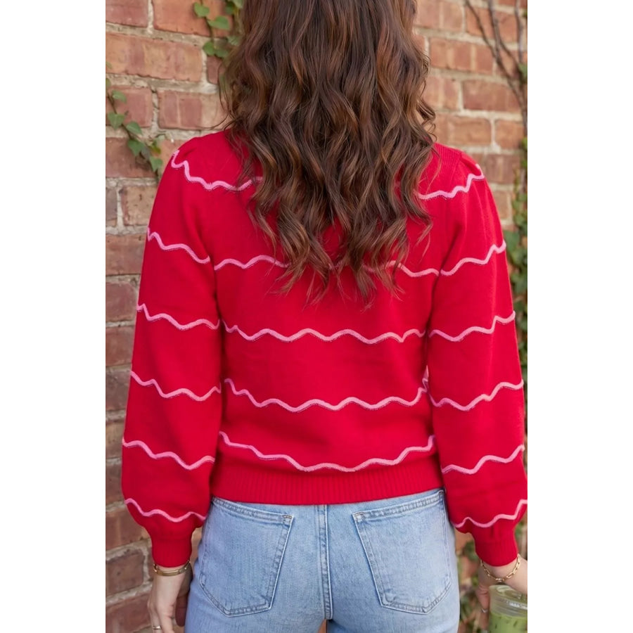 Striped Round Neck Long Sleeve Shift Pullover Sweater Apparel and Accessories