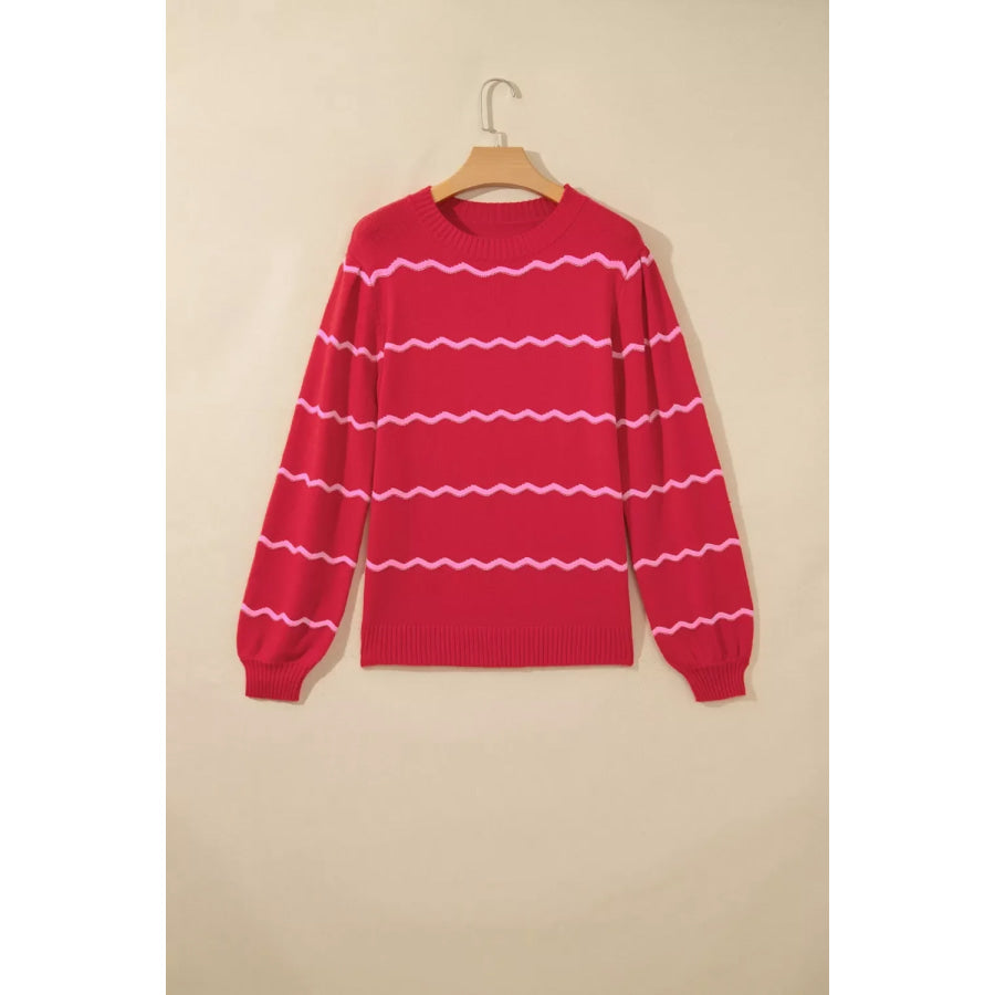 Striped Round Neck Long Sleeve Shift Pullover Sweater Apparel and Accessories