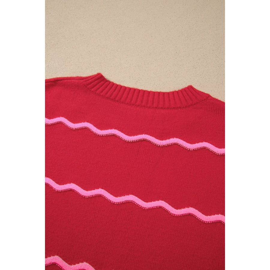 Striped Round Neck Long Sleeve Shift Pullover Sweater Apparel and Accessories