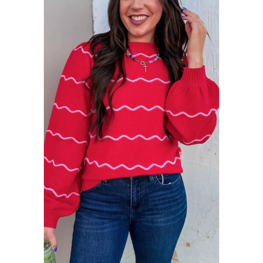 Striped Round Neck Long Sleeve Shift Pullover Sweater Apparel and Accessories