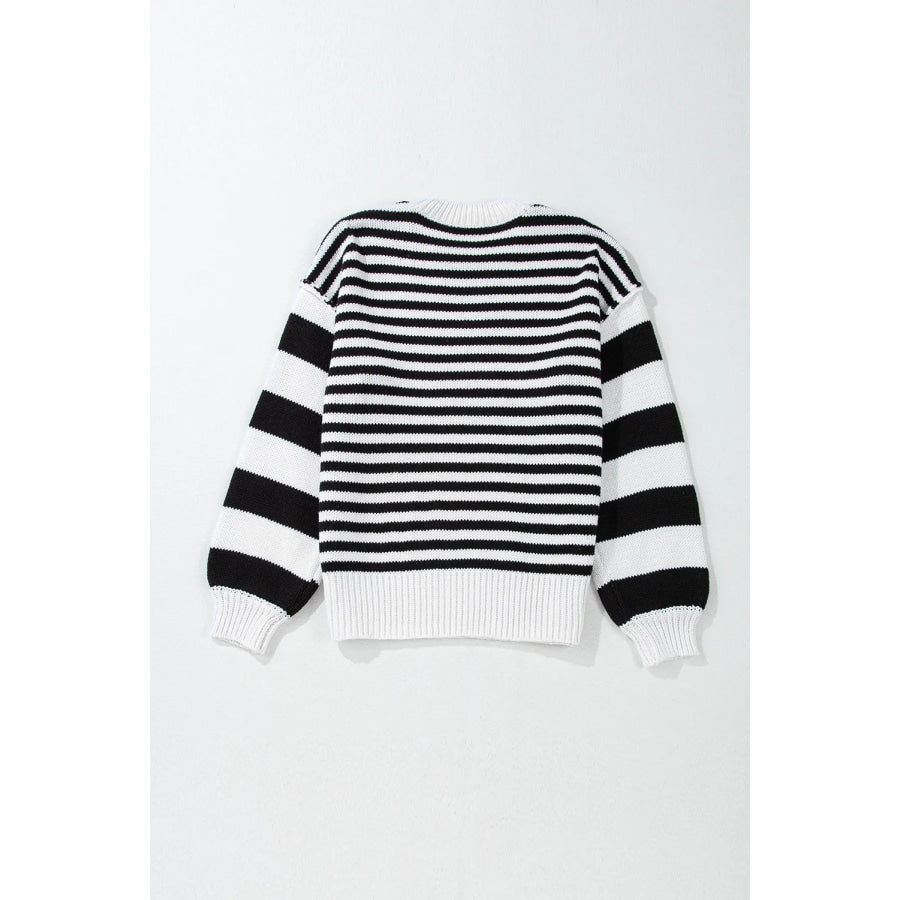 Striped Round Neck Long Sleeve Sweater Apparel and Accessories