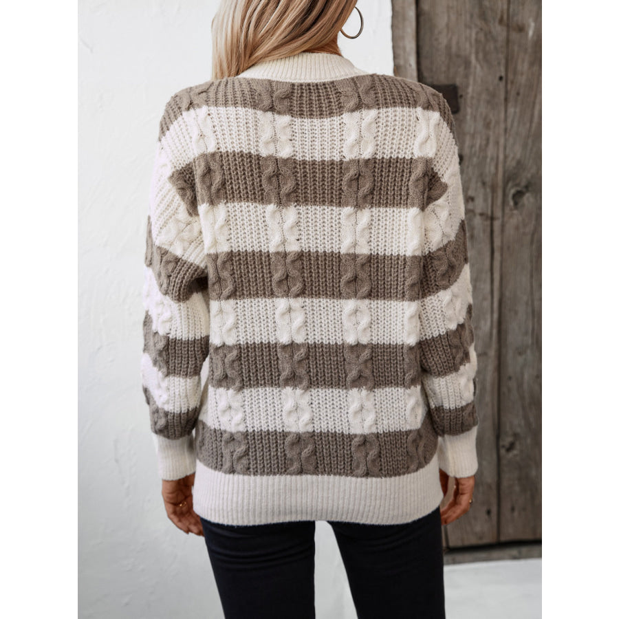 Striped Round Neck Long Sleeve Sweater Apparel and Accessories