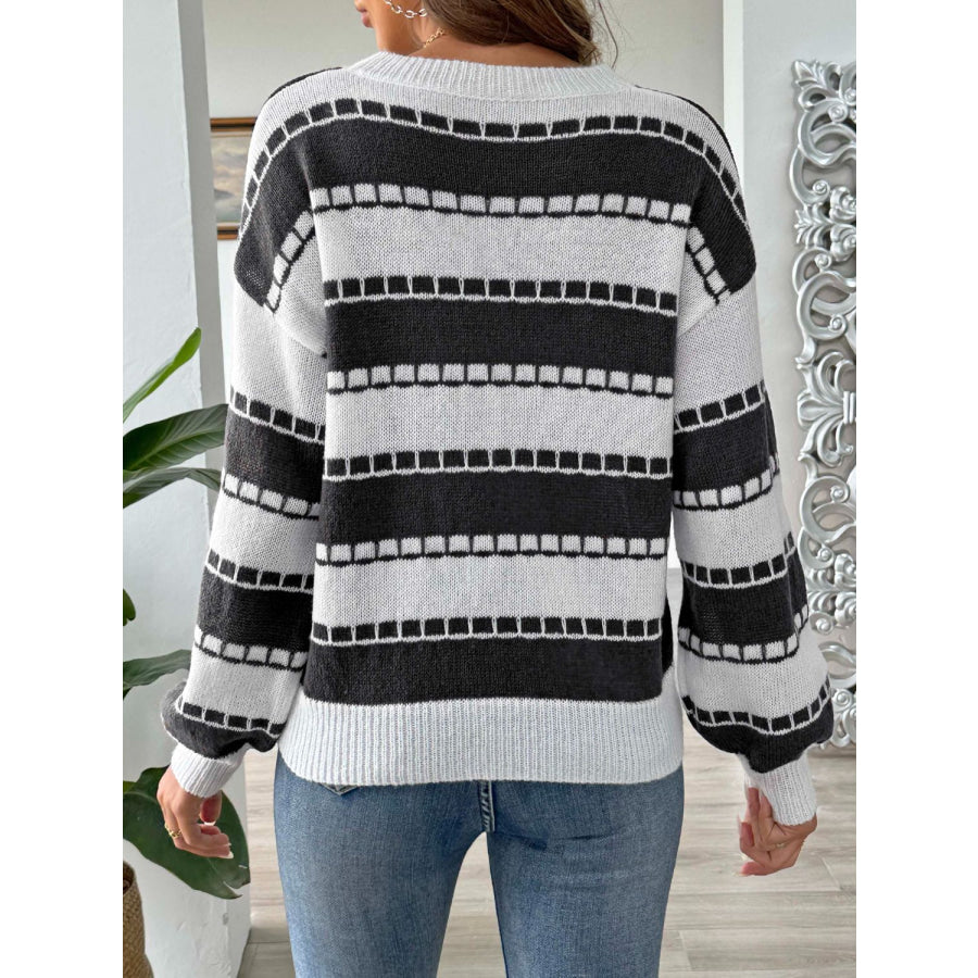 Striped Round Neck Long Sleeve Sweater Apparel and Accessories