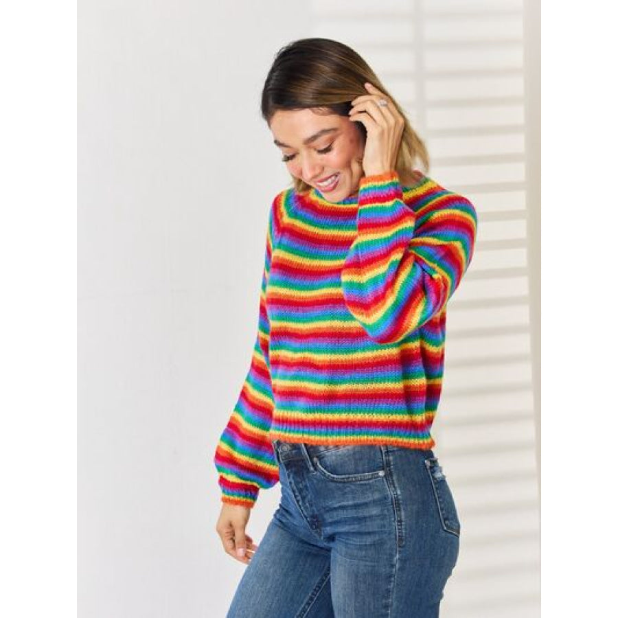 Striped Round Neck Long Sleeve Sweater Apparel and Accessories