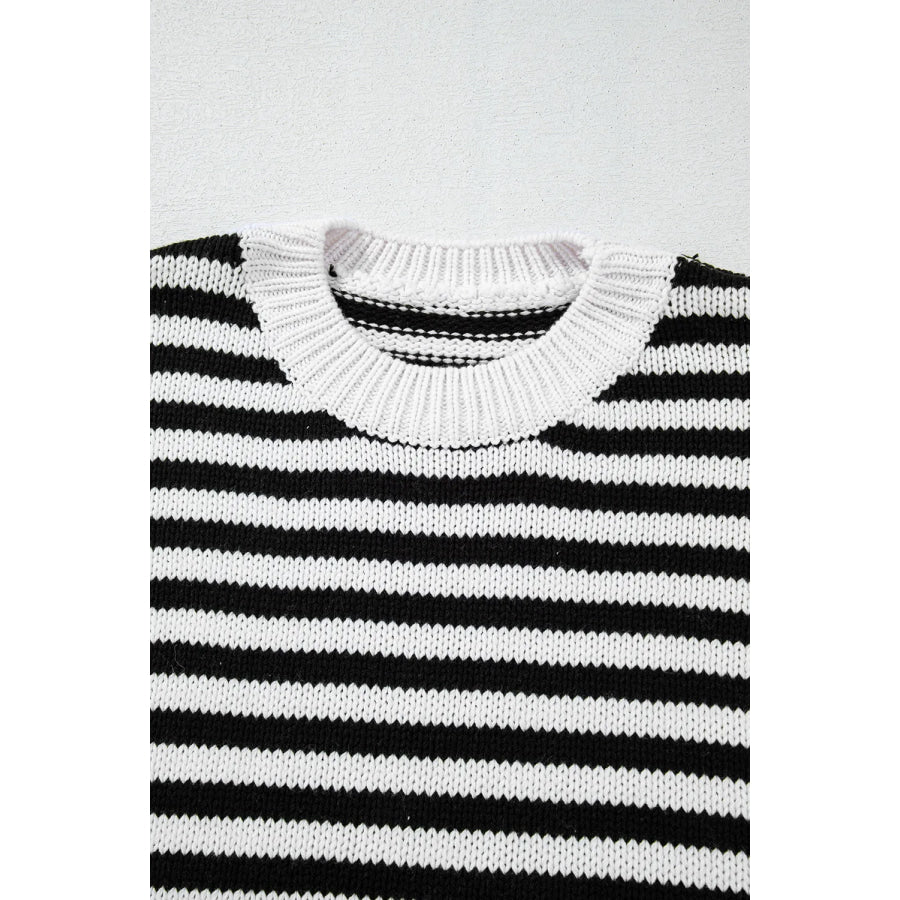 Striped Round Neck Long Sleeve Sweater Apparel and Accessories