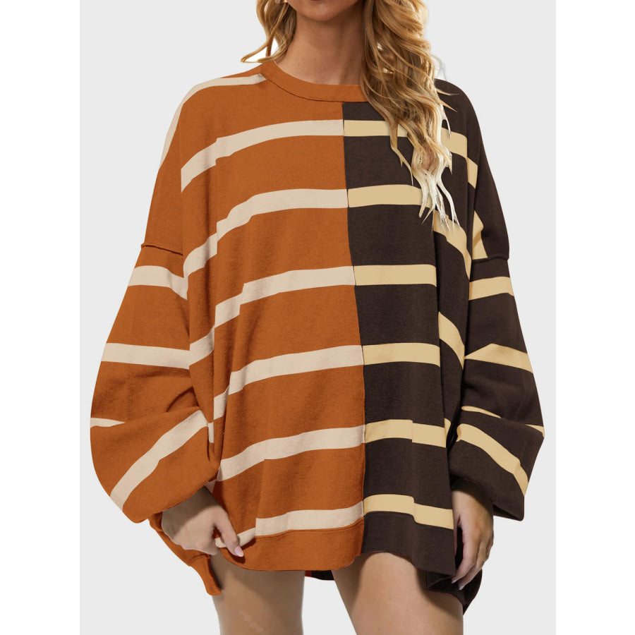 Striped Round Neck Long Sleeve Sweater Apparel and Accessories