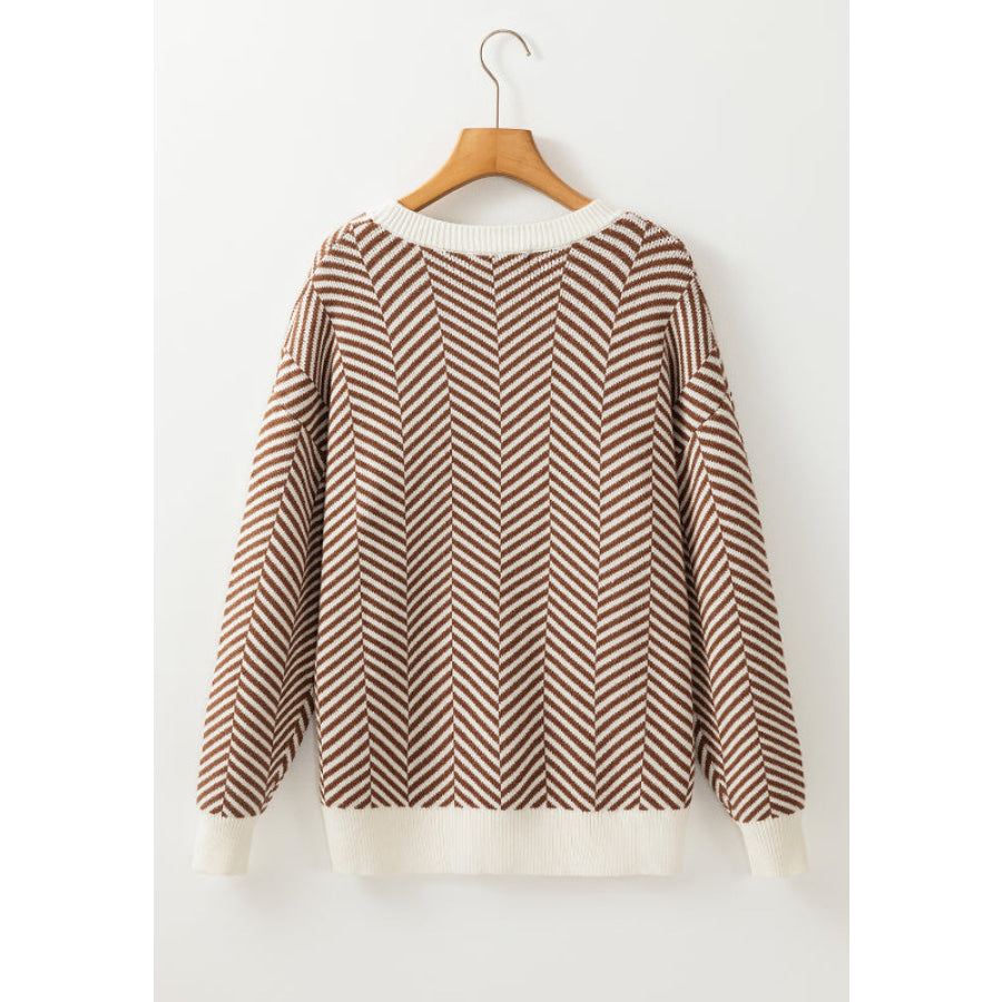 Striped Round Neck Long Sleeve Sweater Apparel and Accessories