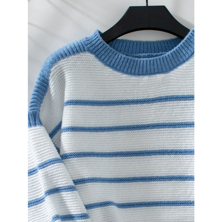 Striped Round Neck Long Sleeve Sweater Apparel and Accessories