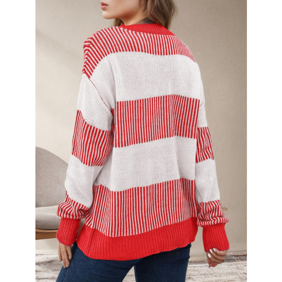 Striped Round Neck Long Sleeve Sweater Apparel and Accessories