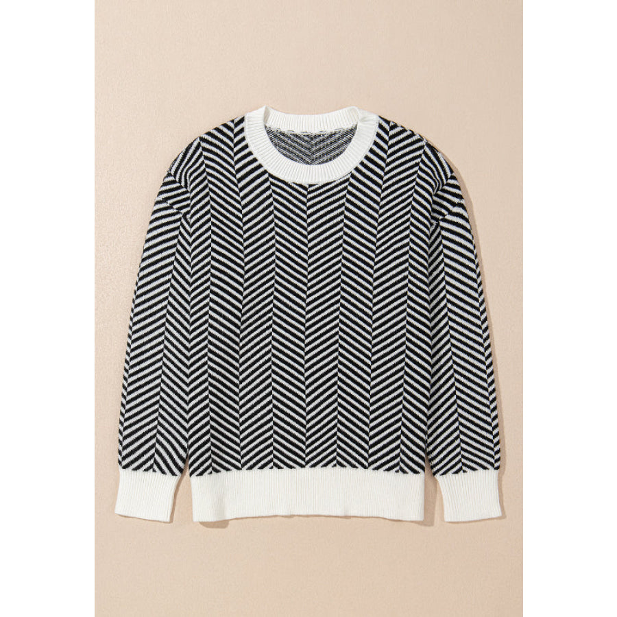 Striped Round Neck Long Sleeve Sweater Apparel and Accessories