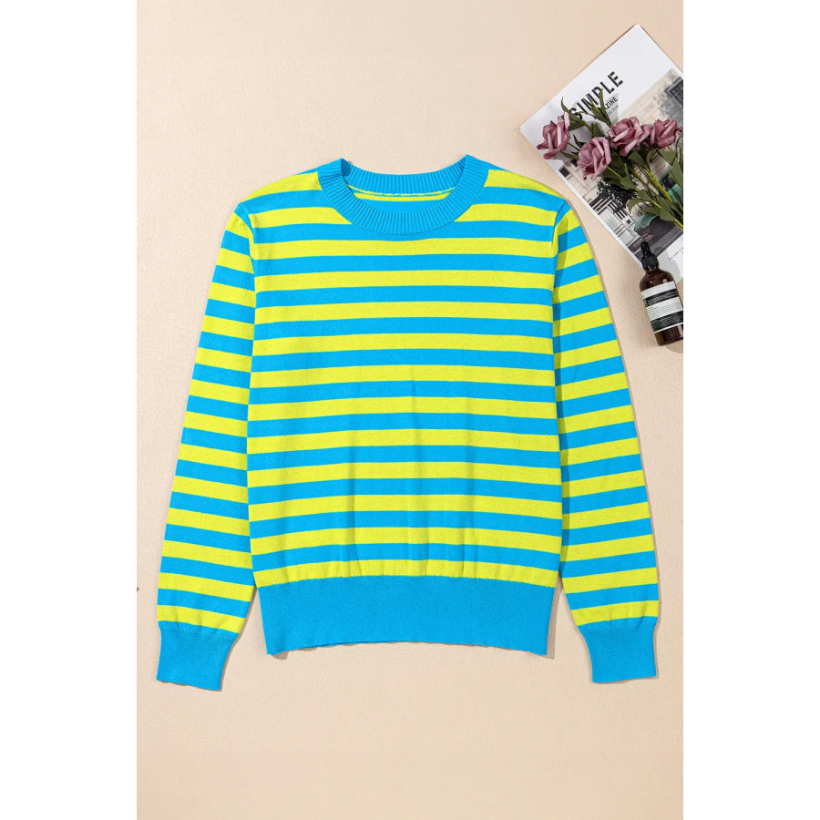 Striped Round Neck Long Sleeve Sweater Apparel and Accessories