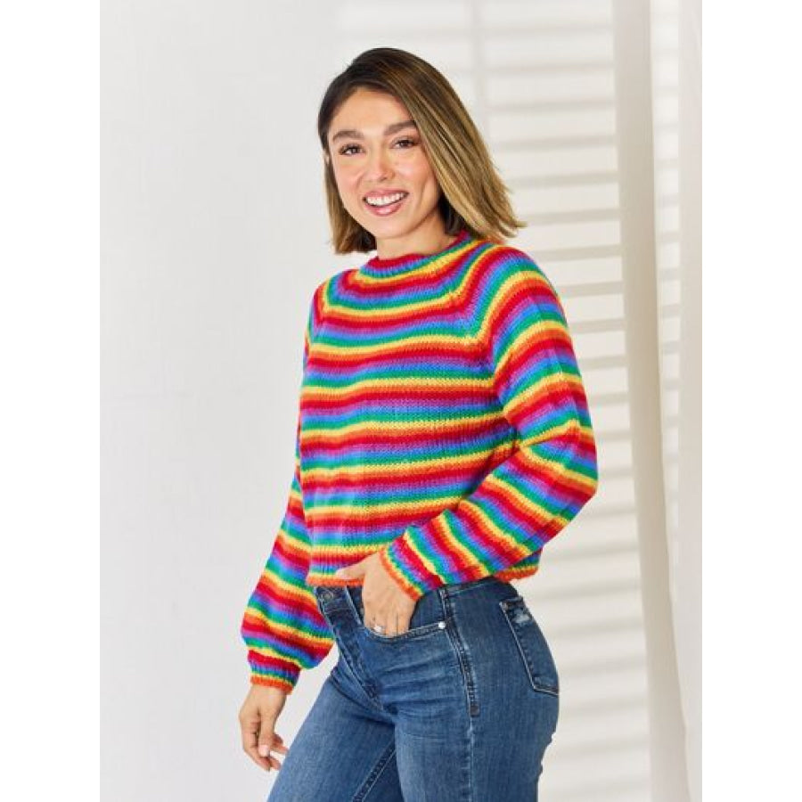 Striped Round Neck Long Sleeve Sweater Apparel and Accessories