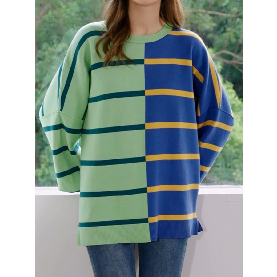 Striped Round Neck Long Sleeve Sweater Apparel and Accessories