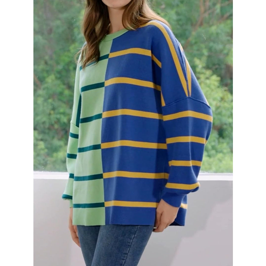 Striped Round Neck Long Sleeve Sweater Apparel and Accessories