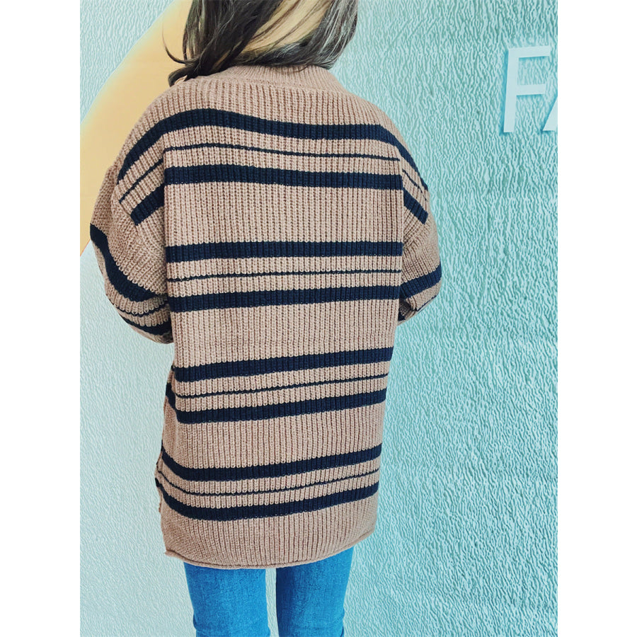 Striped Round Neck Long Sleeve Sweater Apparel and Accessories