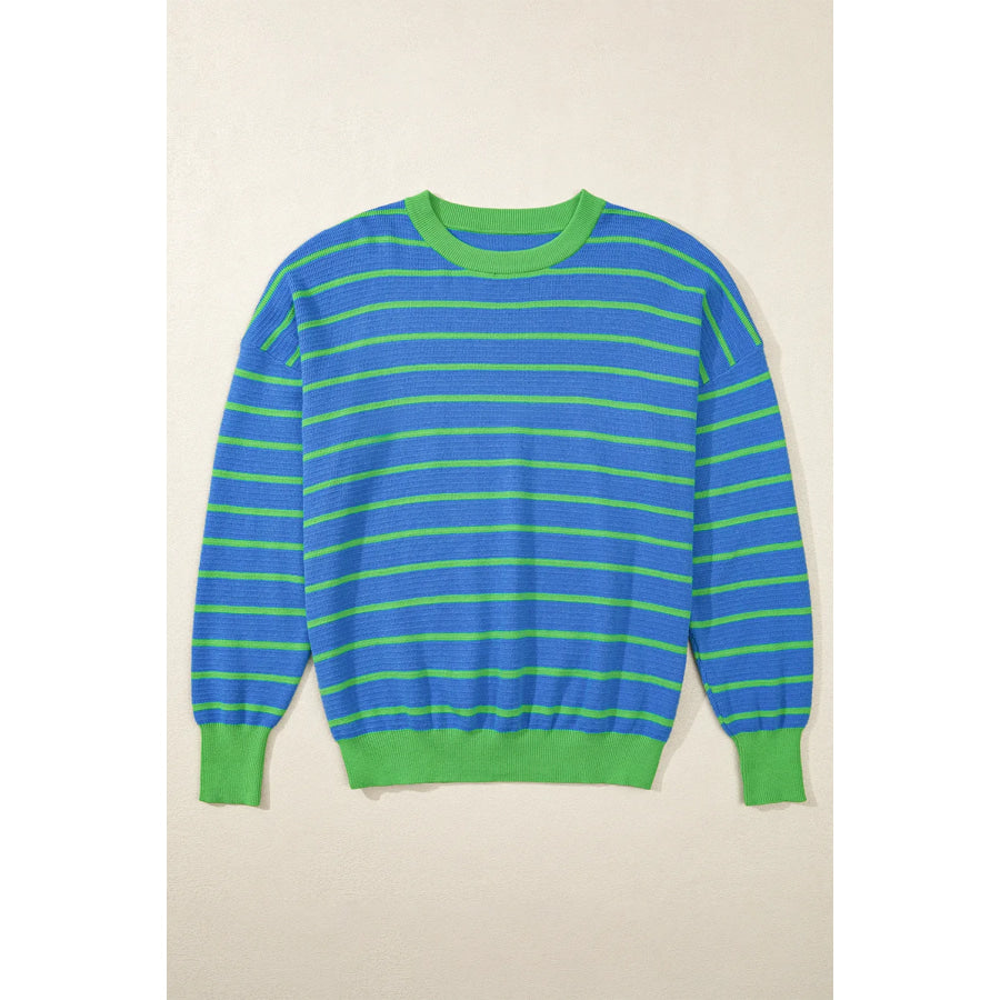 Striped Round Neck Long Sleeve Sweater Apparel and Accessories