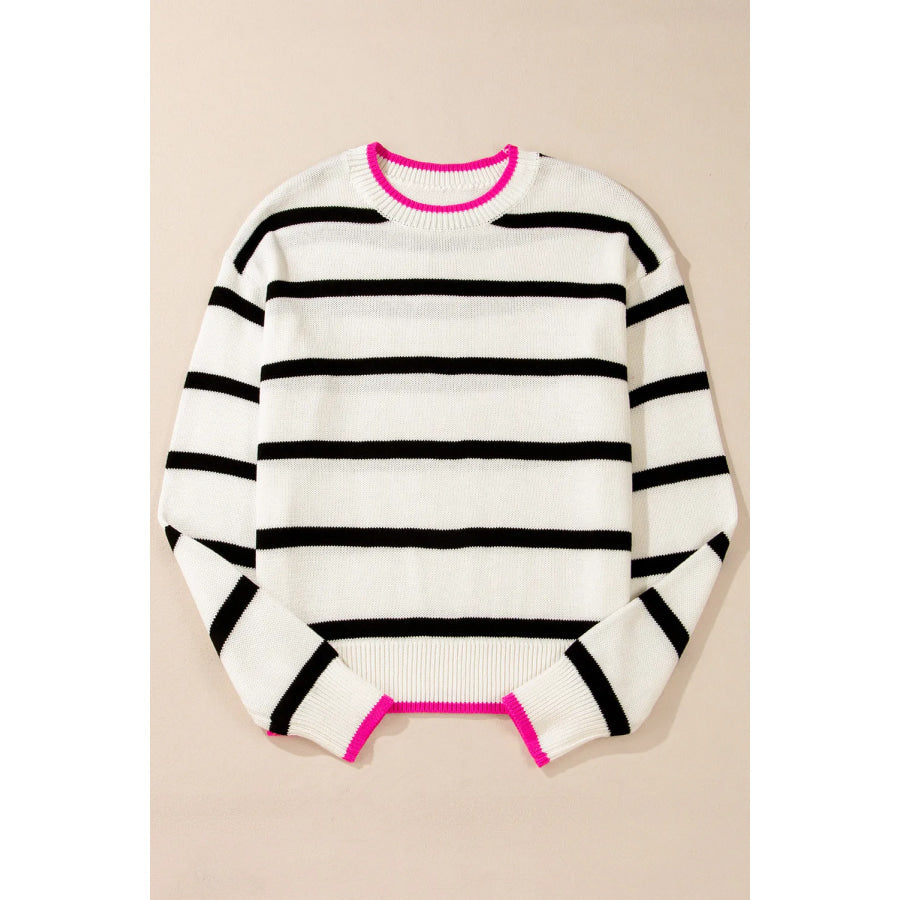 Striped Round Neck Long Sleeve Sweater Apparel and Accessories