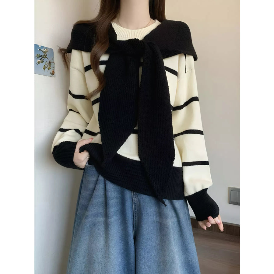Striped Round Neck Long Sleeve Sweater Apparel and Accessories