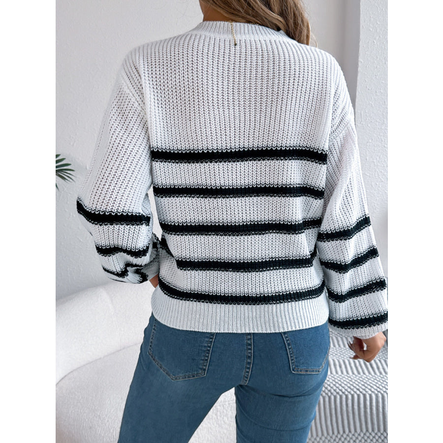 Striped Round Neck Long Sleeve Sweater Apparel and Accessories