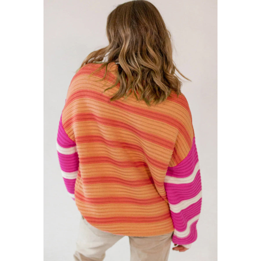 Striped Round Neck Long Sleeve Sweater Apparel and Accessories