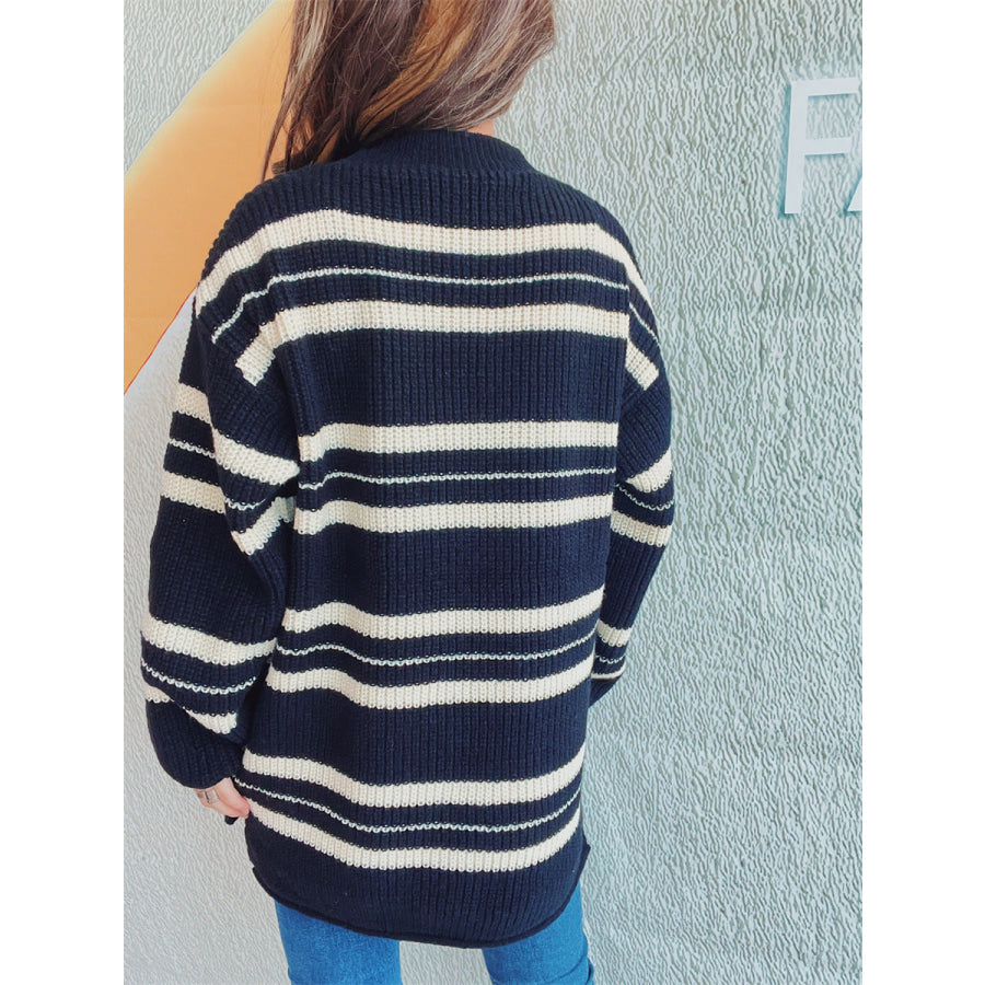 Striped Round Neck Long Sleeve Sweater Apparel and Accessories