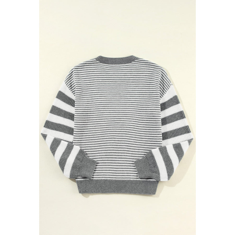 Striped Round Neck Long Sleeve Sweater Apparel and Accessories