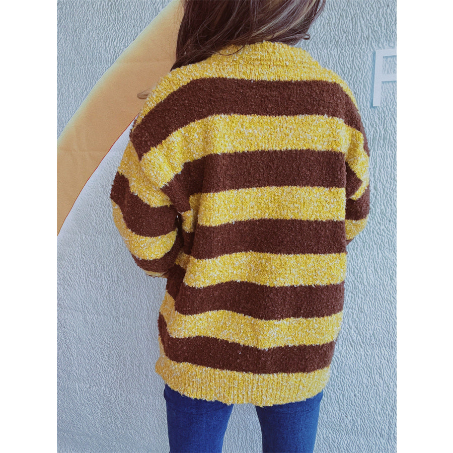 Striped Round Neck Long Sleeve Sweater Apparel and Accessories