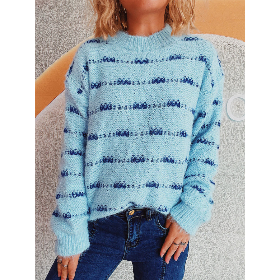 Striped Round Neck Long Sleeve Sweater Apparel and Accessories