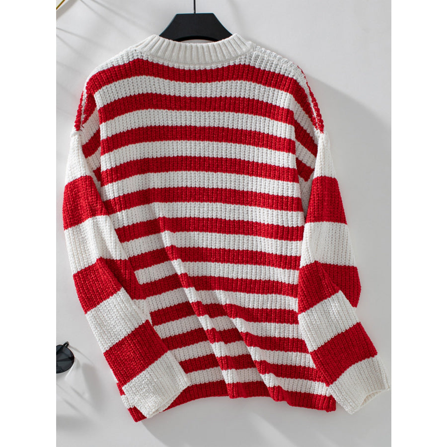 Striped Round Neck Long Sleeve Sweater Apparel and Accessories