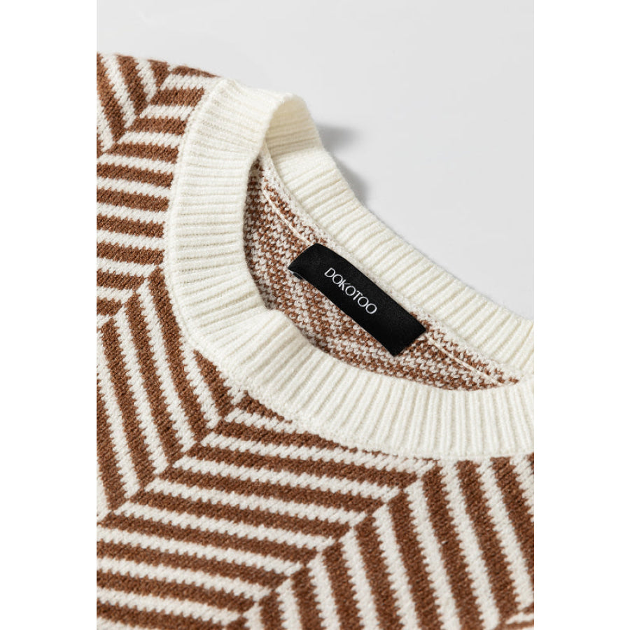 Striped Round Neck Long Sleeve Sweater Apparel and Accessories