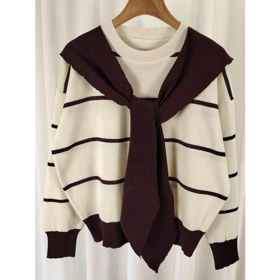 Striped Round Neck Long Sleeve Sweater Apparel and Accessories