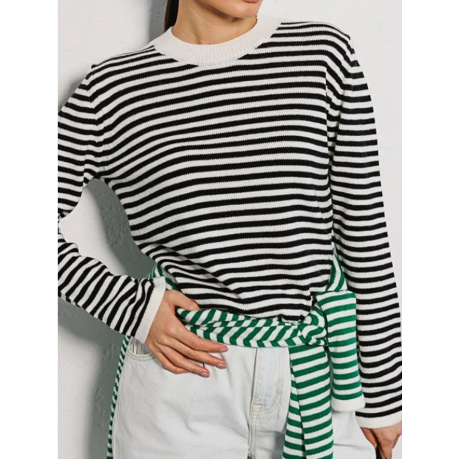 Striped Round Neck Long Sleeve Sweater Apparel and Accessories