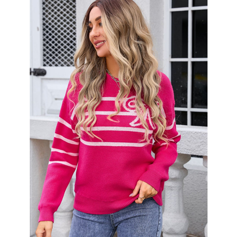 Striped Round Neck Long Sleeve Sweater Apparel and Accessories