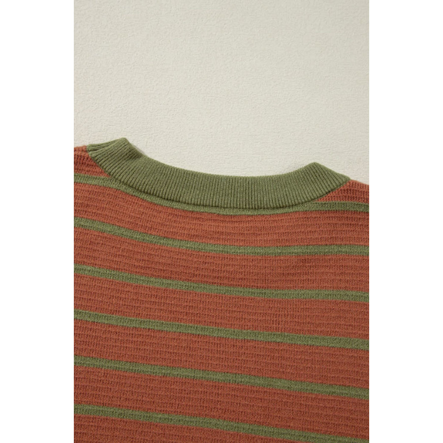 Striped Round Neck Long Sleeve Sweater Apparel and Accessories