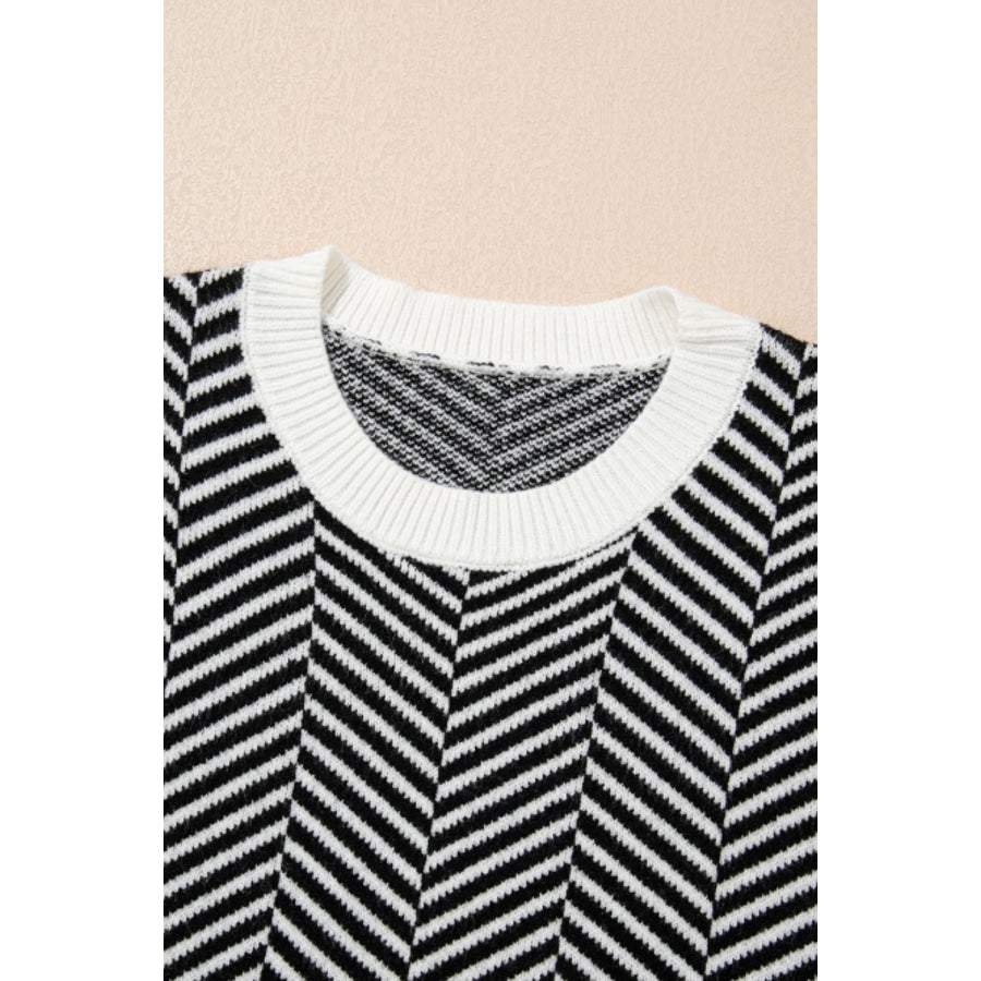 Striped Round Neck Long Sleeve Sweater Apparel and Accessories