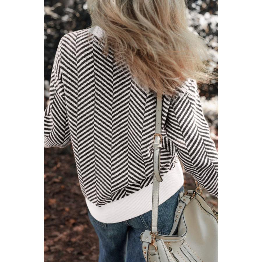 Striped Round Neck Long Sleeve Sweater Apparel and Accessories