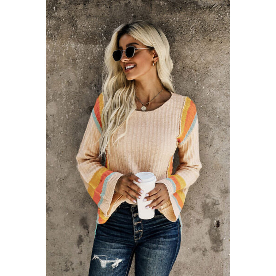 Striped Round Neck Long Sleeve Sweater Apparel and Accessories