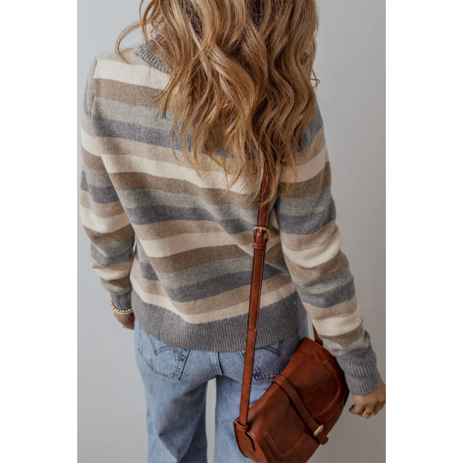 Striped Round Neck Long Sleeve Sweater Apparel and Accessories