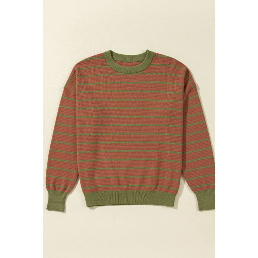 Striped Round Neck Long Sleeve Sweater Apparel and Accessories