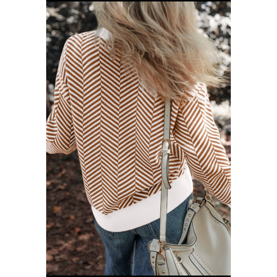 Striped Round Neck Long Sleeve Sweater Apparel and Accessories